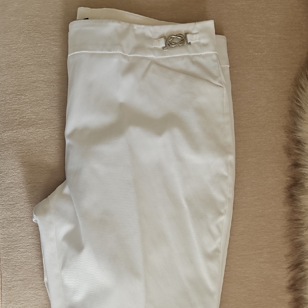 New York & Company White Dress Pants with Gold Hardware
